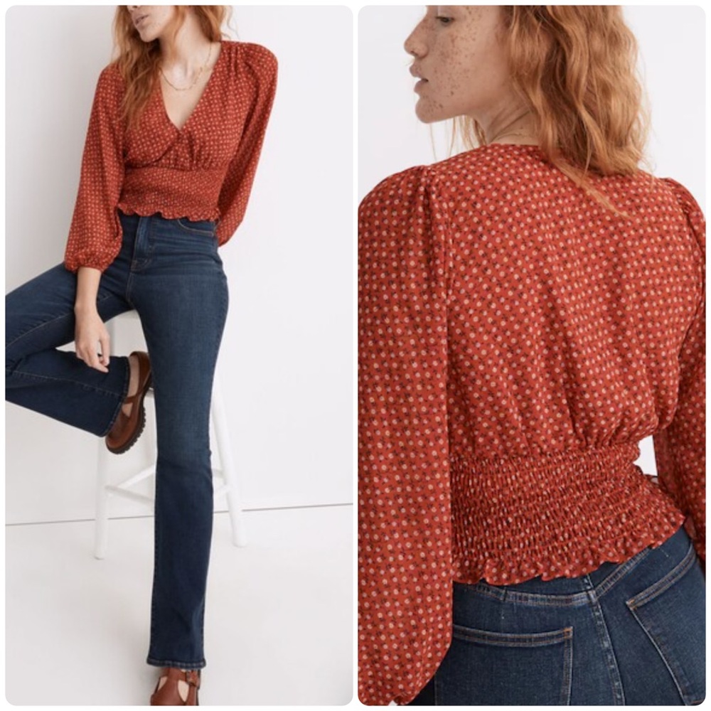 Madewell Julianne Smocked-Waist Top Ground Madder